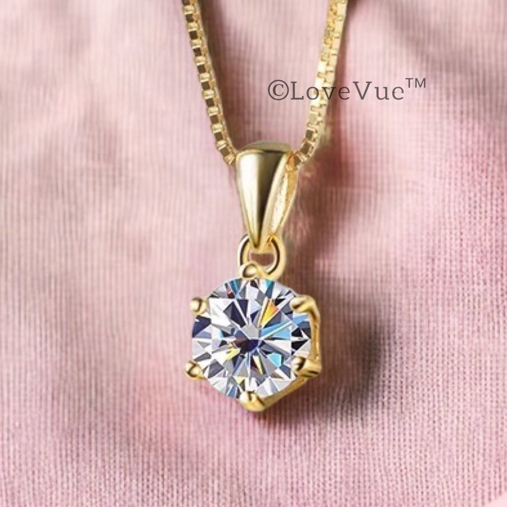 Certified 1ct. t.w. Diamond Moissanite Solitaire Gold Necklace - Picture 5 of 14